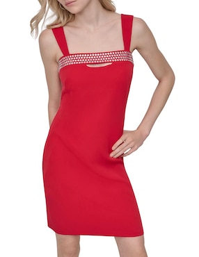 Vestido a la rodilla de fiesta Dkny escote cuadrado