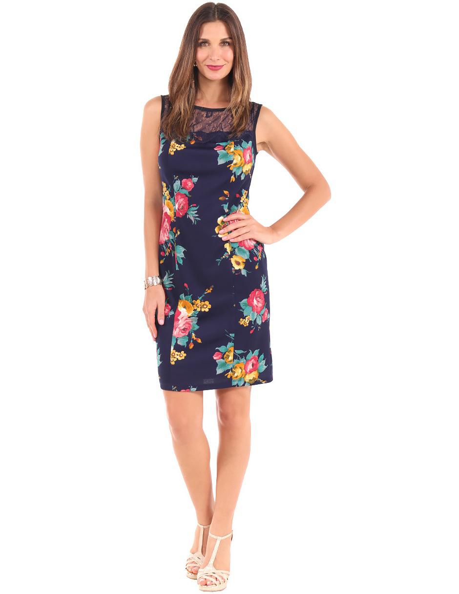 Vestido Rue de la Paix azul marino con diseño floral con encaje